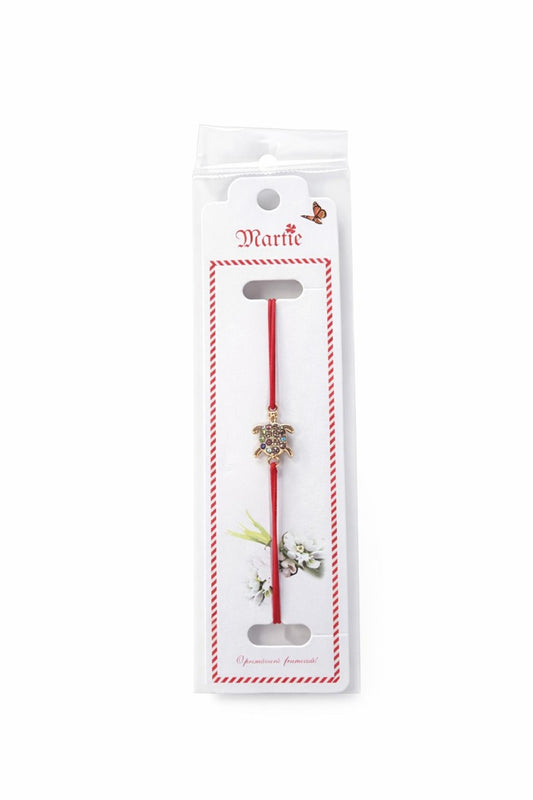 Set 24 bratari martisor cu snur rosu elastic, broscuta testoasa aurie cu strasuri
