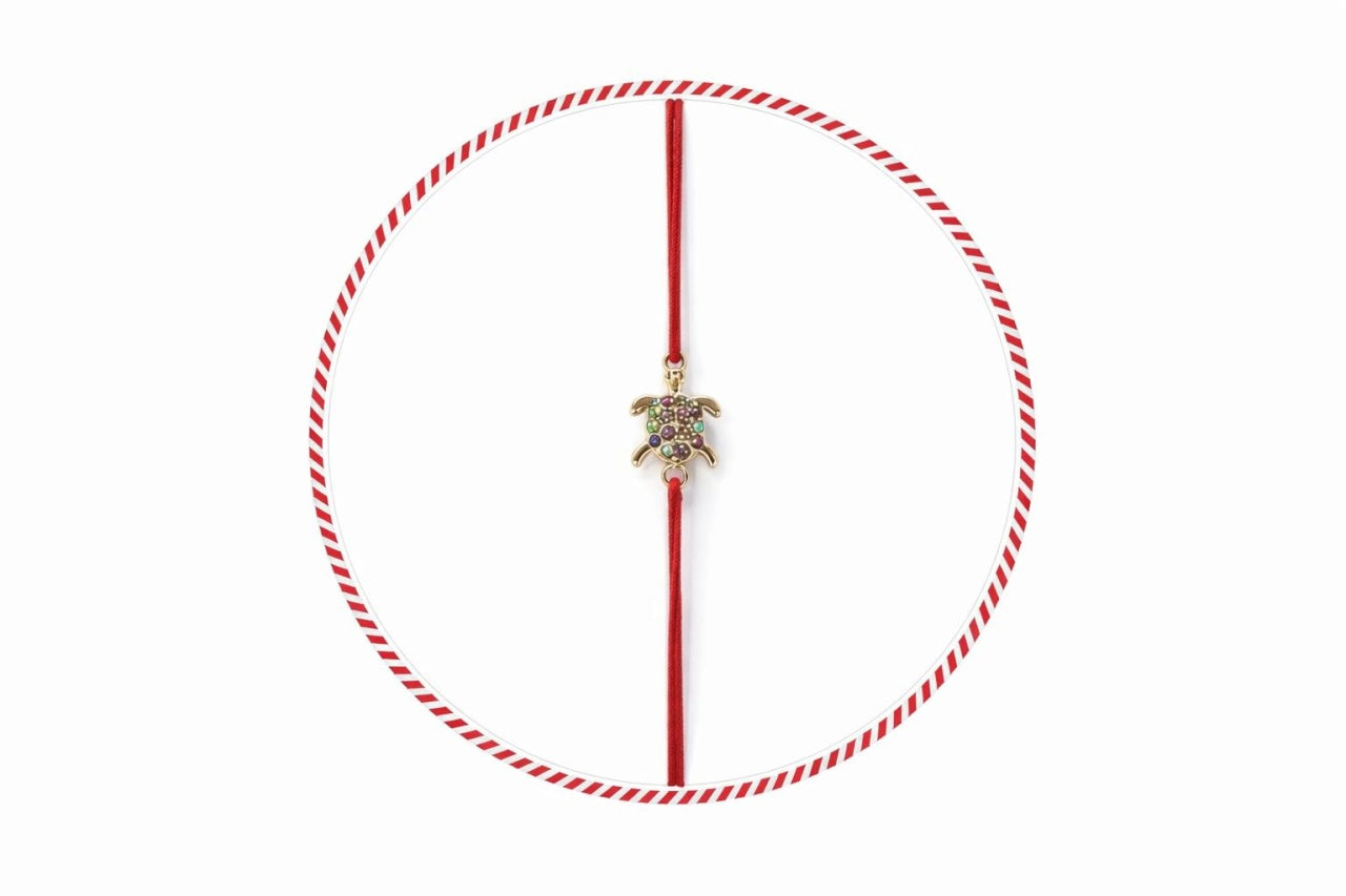 Set 24 bratari martisor cu snur rosu elastic, broscuta testoasa aurie cu strasuri
