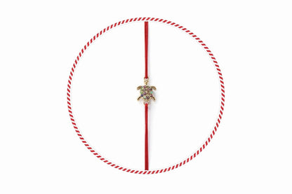 Set 24 bratari martisor cu snur rosu elastic, broscuta testoasa aurie cu strasuri