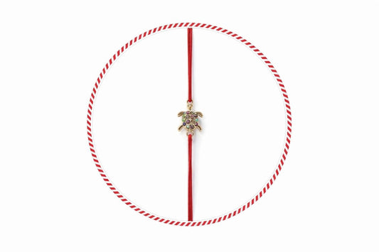 Set 24 bratari martisor cu snur rosu elastic, broscuta testoasa aurie cu strasuri