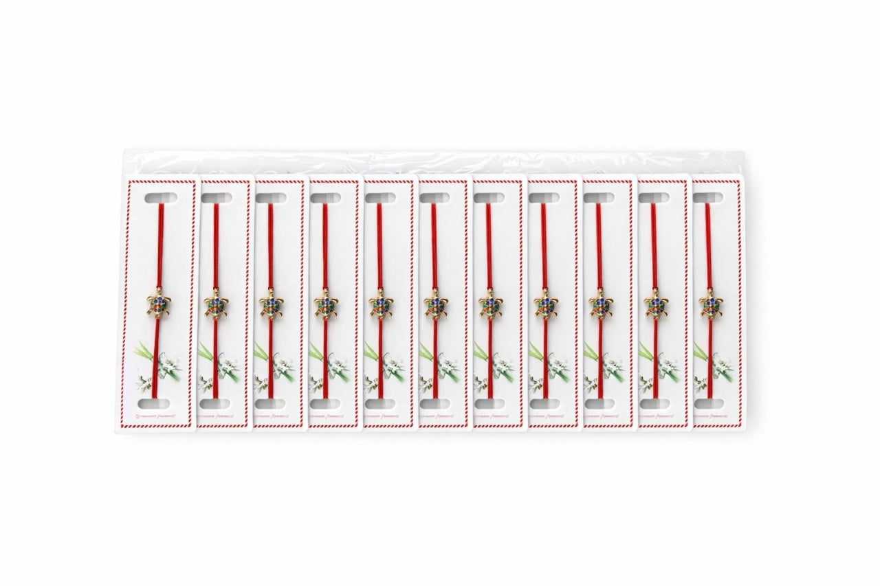 Set 24 bratari martisor cu snur rosu elastic, broscuta testoasa aurie cu strasuri
