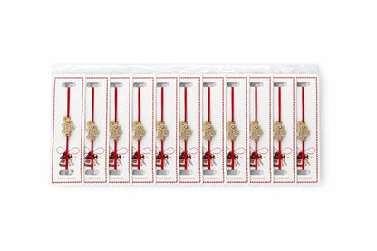 Set 24 bratari martisor cu snur rosu elastic, elefant auriu cu strasuri