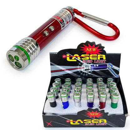 Set 24 brelocuri cu laser si lanterna LED, culori mixte, baterii incluse