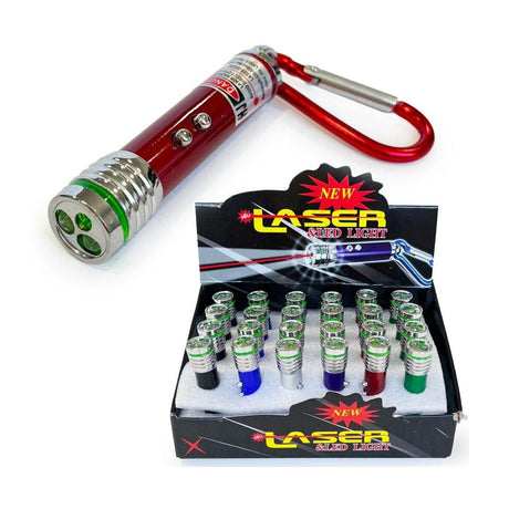 Set 24 brelocuri cu laser si lanterna LED, culori mixte, baterii incluse