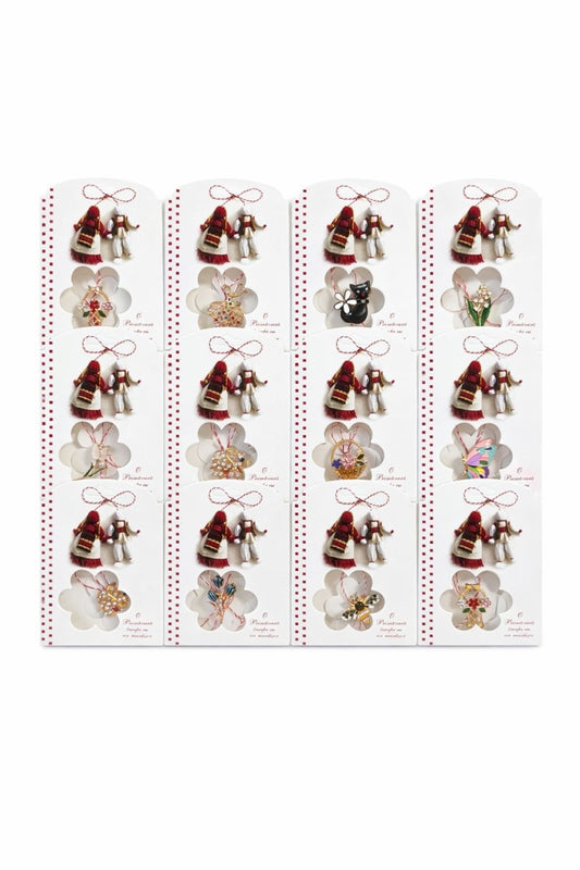 Set 24 Brose Martisor, 11x7 cm, modele mixte Animale Obiecte Flori, Cadou 1 Martie