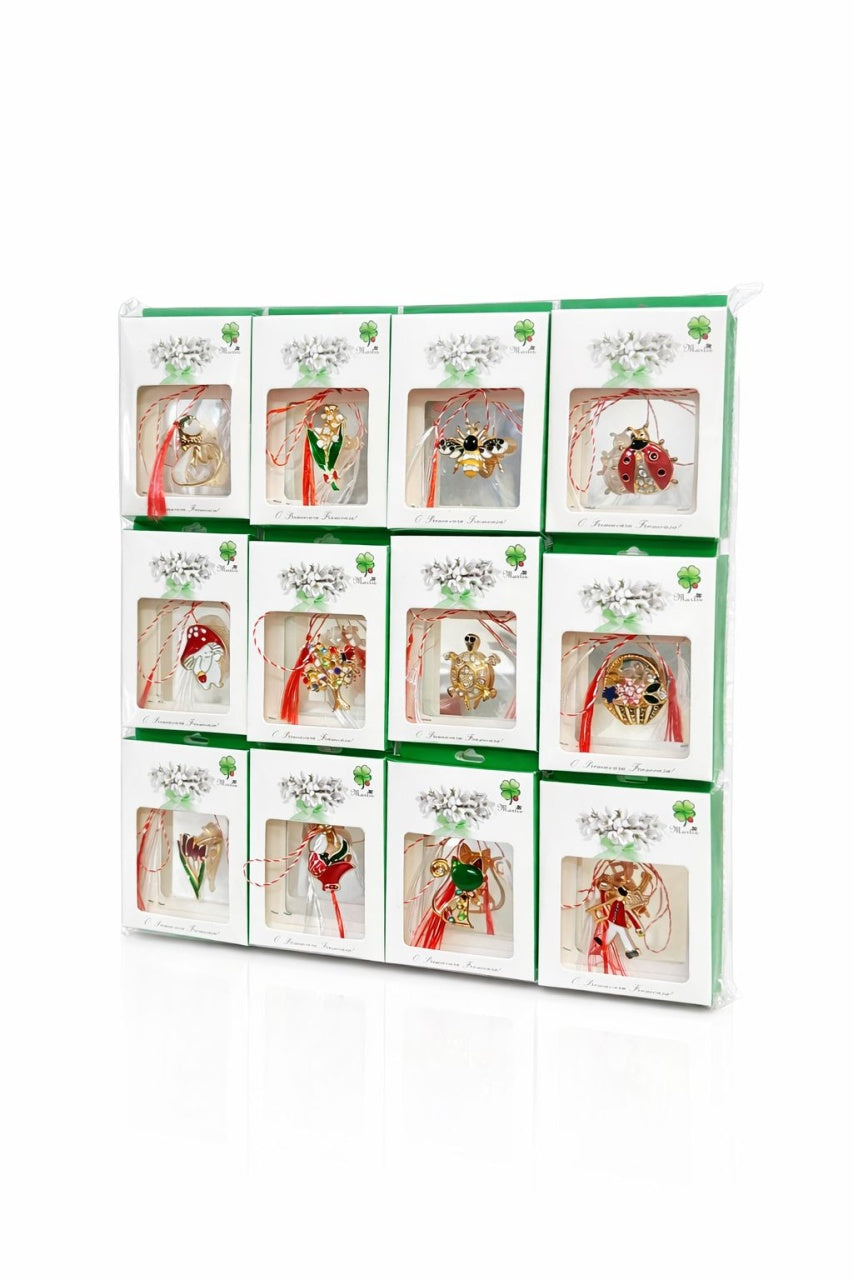 Set 24 Brose Martisor, 8x6 cm, modele mixte, Cadou 1 Martie Femei, Ambalate individual