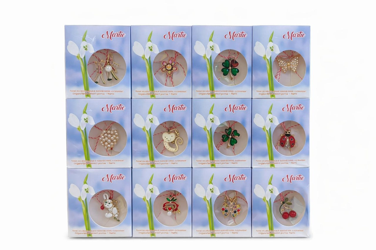 Set 24 brose martisor modele combinate, ambalaj individual, 9x7.5cm