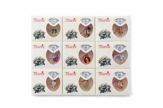 Set 24 brose martisor modele combinate, ambalaj individual elegant, 9x7.5cm