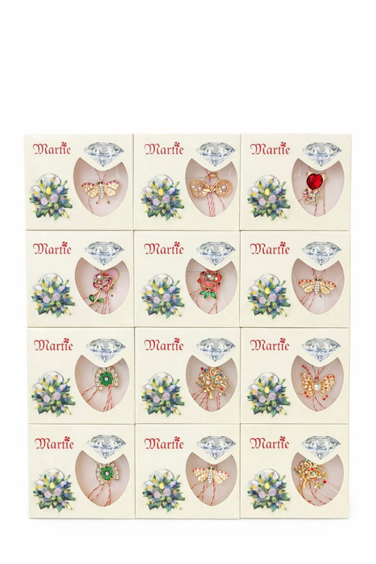 Set 24 Brose Martisor Premium cu Stralucire Eleganta , Modele Variate, Ambalaj Individual 9x7.5 cm