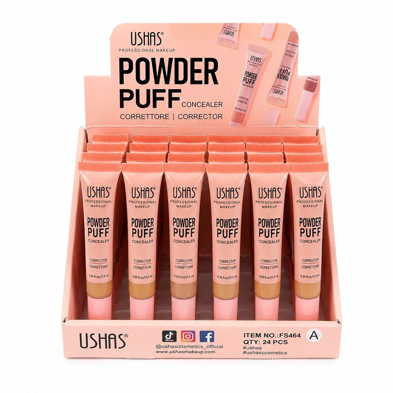 Set 24 Corector Lichid USHAS Powder Puff Concealer – Acoperire Ridicată, Aplicator Burete
