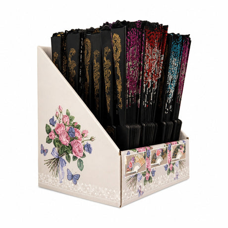 Set 24 Evantaie Decorative Pliabile cu Fluturi si Model Floral, 24 cm, Diverse Culori Elegante