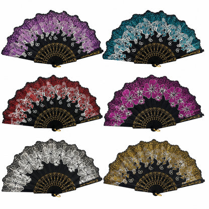 Set 24 Evantaie Decorative Pliabile cu Fluturi si Model Floral, 24 cm, Diverse Culori Elegante