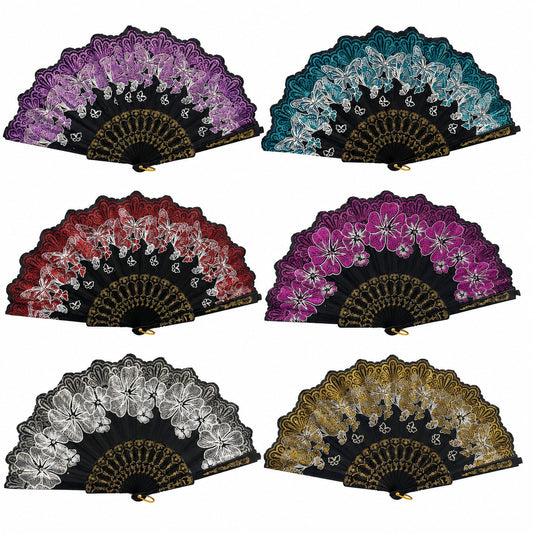 Set 24 Evantaie Decorative Pliabile cu Fluturi si Model Floral, 24 cm, Diverse Culori Elegante