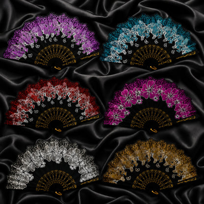 Set 24 Evantaie Decorative Pliabile cu Fluturi si Model Floral, 24 cm, Diverse Culori Elegante