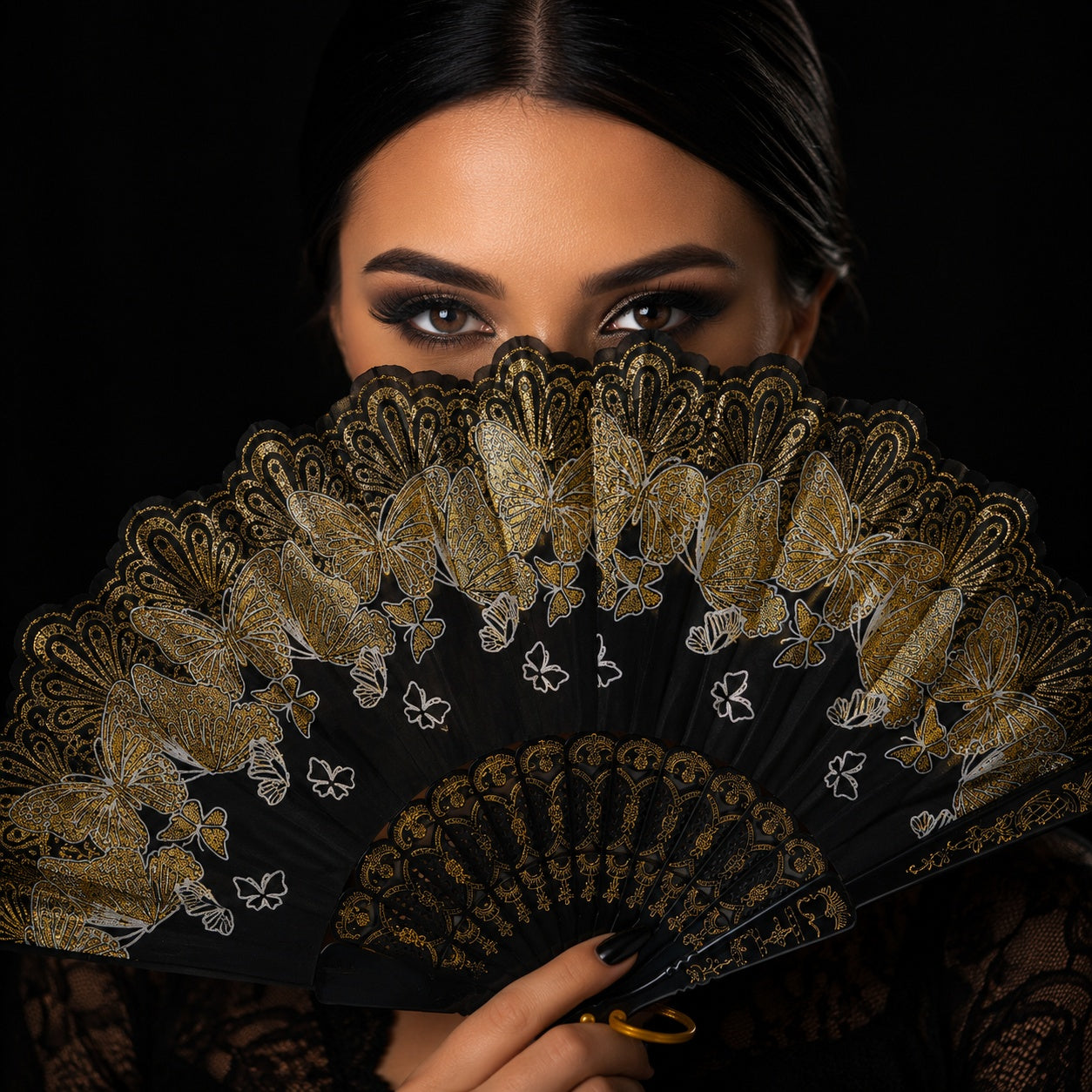 Set 24 Evantaie Decorative Pliabile cu Fluturi si Model Floral, 24 cm, Diverse Culori Elegante