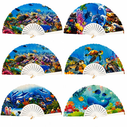 Set 24 evantaie pliabile, 24cm, cu model marin colorat