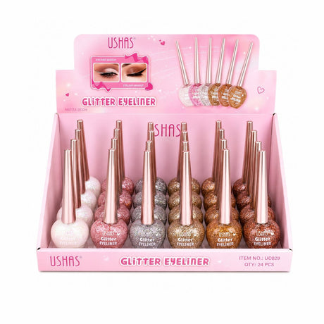 Set 24 Eyeliner cu Sclipici USHAS Glitter Eyeliner – 5 Nuanțe Strălucitoare, Rezistență Îndelungată