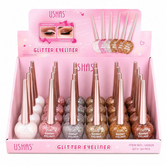 Set 24 Eyeliner cu Sclipici USHAS Glitter Eyeliner – 5 Nuanțe Strălucitoare, Rezistență Îndelungată