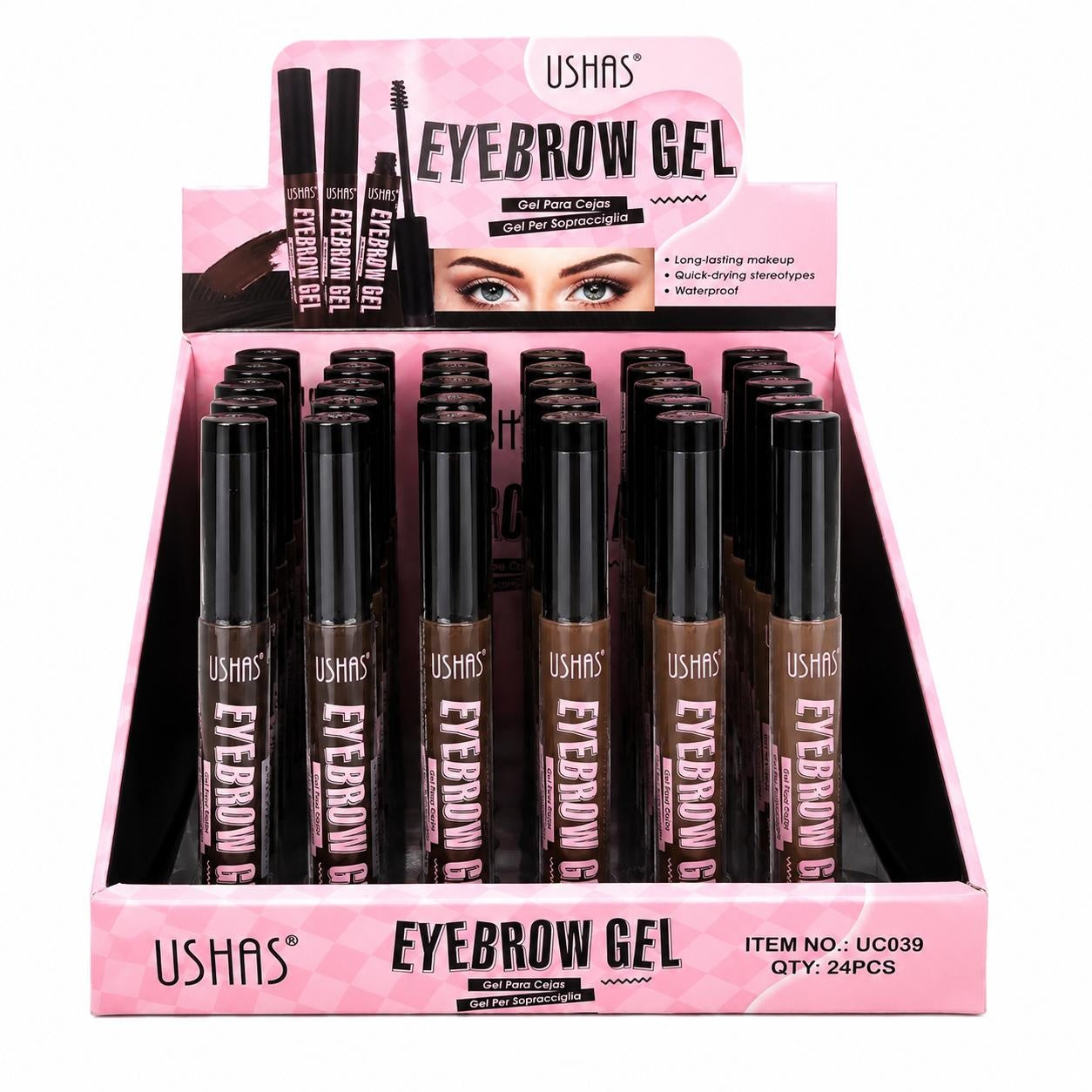 Set 24 Gel pentru Sprâncene USHAS Waterproof – Nuanțe Naturale de Maro pentru Definire și Fixare