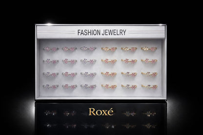Set 24 inele dama elegante cu flori roz si pietre, auriu si argintiu, reglabile ROXE