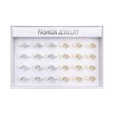 Set 24 inele dama elegante cu flori si pietre, auriu si argintiu, reglabile ROXE