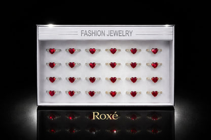 Set 24 inele dama elegante cu inimioara rosie, auriu si argintiu, reglabile ROXE