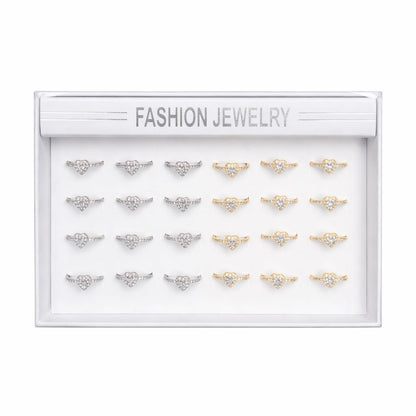 Set 24 inele dama elegante cu inimioara si pietre, auriu si argintiu, reglabile ROXE