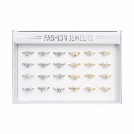 Set 24 inele dama elegante cu inimioara si pietre, auriu si argintiu, reglabile ROXE