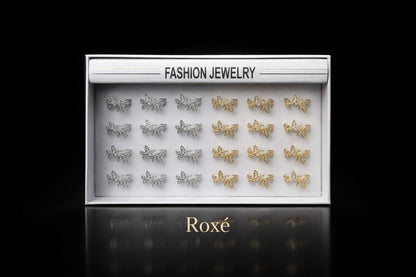 Set 24 inele dama elegante fluturi cu pietre, auriu si argintiu, reglabile ROXE