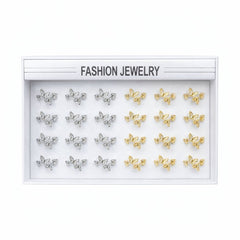 Set 24 inele dama elegante fluturi cu pietre, auriu si argintiu, reglabile ROXE