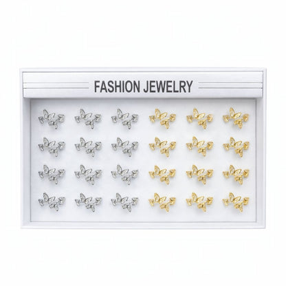 Set 24 inele dama elegante fluturi cu pietre, auriu si argintiu, reglabile ROXE
