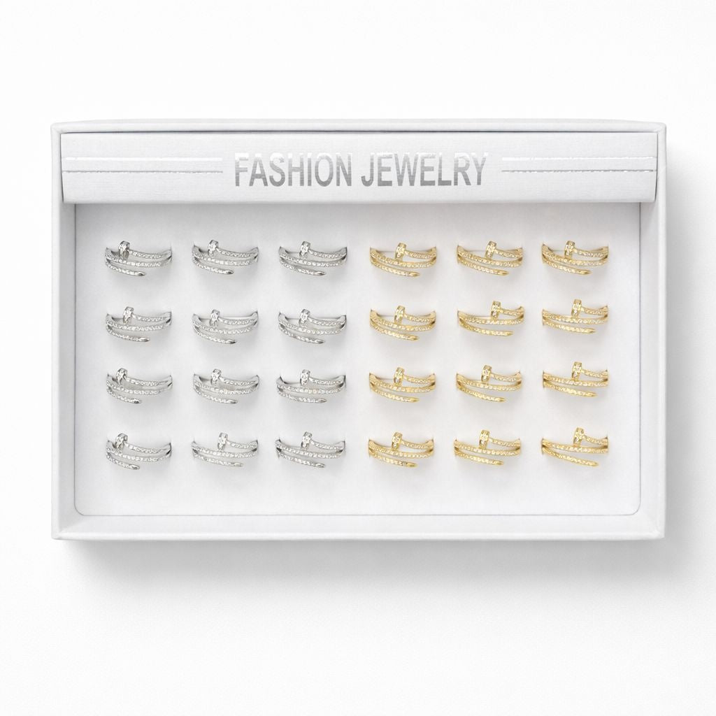 Set 24 Inele Reglabile Design Modern ROXE, Inoxidabil, Auriu si Argintiu