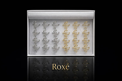 Set 24 Inele Reglabile Sarpe Elegant ROXE, Inoxidabil, Auriu si Argintiu