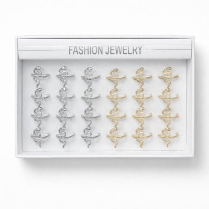 Set 24 Inele Reglabile Sarpe Elegant ROXE, Inoxidabil, Auriu si Argintiu
