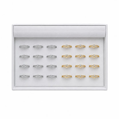 Set 24 Inele ROXE Elegance Glow – Auriu & Argintiu, Reglabile, Design Fin cu Cristale Strălucitoare