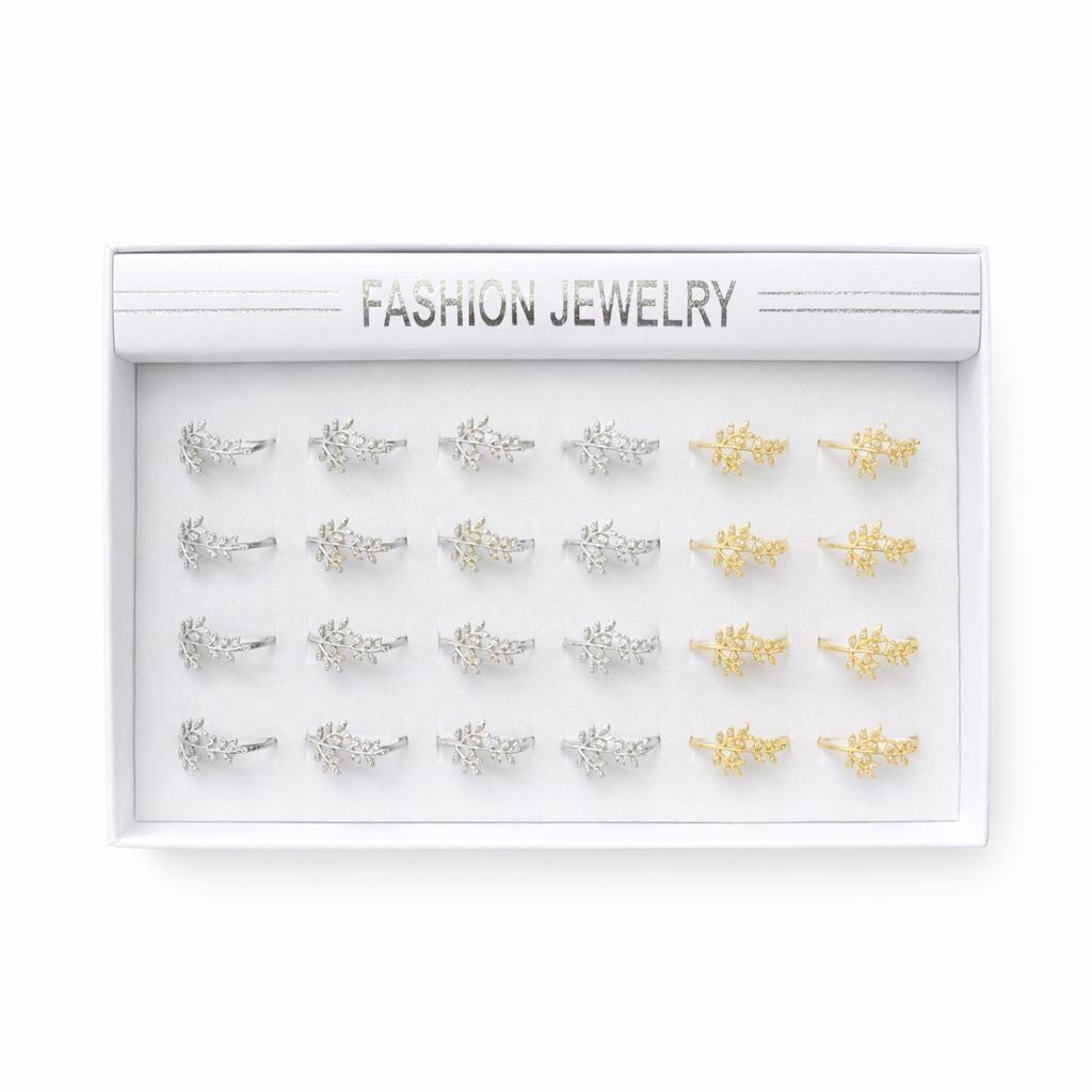 Set 24 inele ROXE elegante argintii si aurii cu design frunza ajustabile
