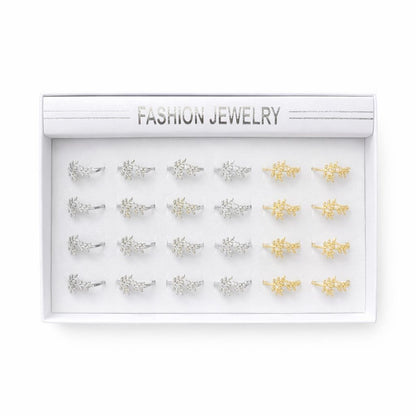 Set 24 inele ROXE elegante argintii si aurii cu design frunza ajustabile