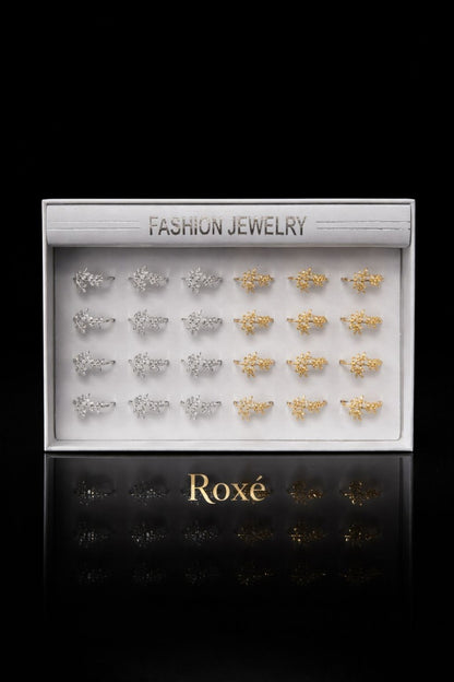 Set 24 inele ROXE elegante argintii si aurii cu design frunza ajustabile