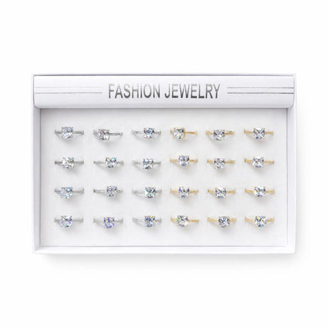 Set 24 inele ROXE elegante argintii si aurii cu pietra stralucitoare ajustabile