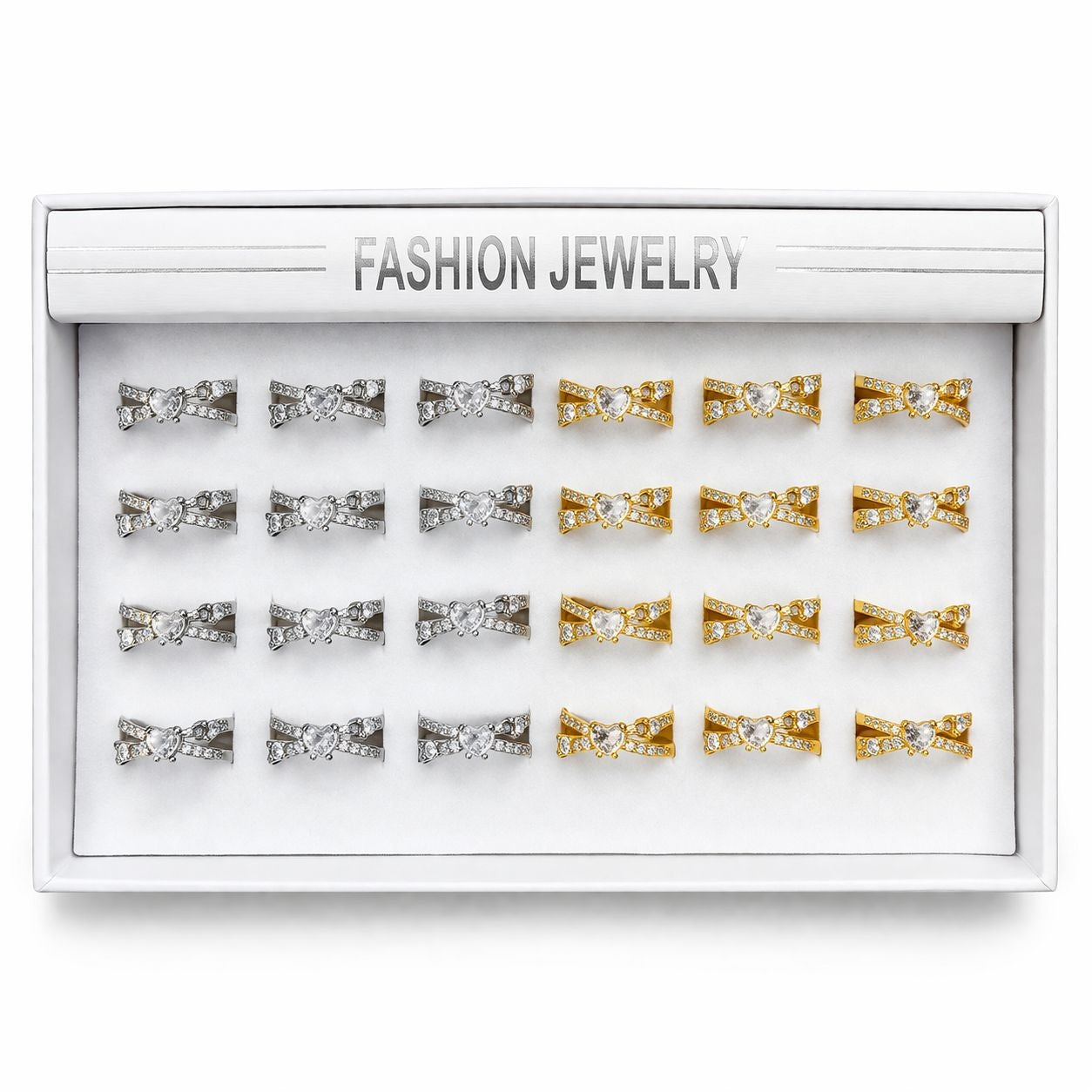 Set 24 Inele ROXE Heart Crystal Elegance – Auriu & Argintiu, Reglabile, Design cu Inimă Centrală și Cristale