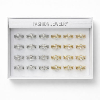 Set 24 Inele ROXE Luxury Sparkle – Auriu & Argintiu, Reglabile, Design Elegant cu Cristale
