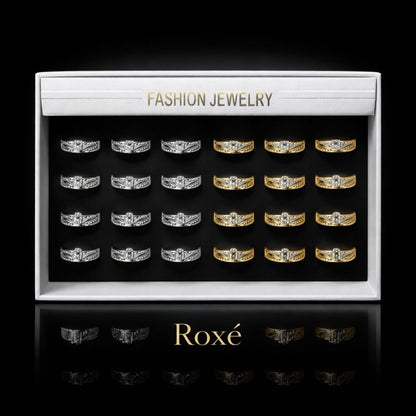 Set 24 Inele ROXE Royal Shine – Auriu & Argintiu, Reglabile, Design Elegant cu Cristale Fine