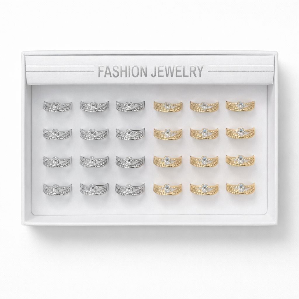 Set 24 Inele ROXE Royal Shine – Auriu & Argintiu, Reglabile, Design Elegant cu Cristale Fine