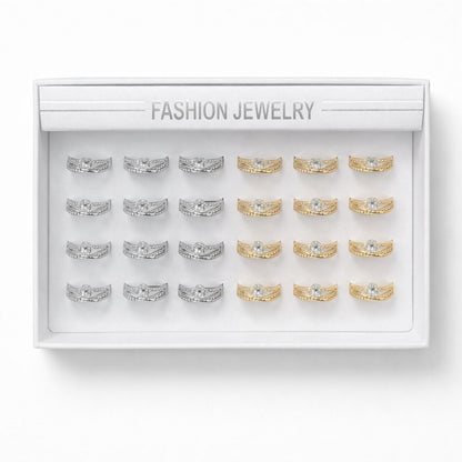 Set 24 Inele ROXE Royal Shine – Auriu & Argintiu, Reglabile, Design Elegant cu Cristale Fine