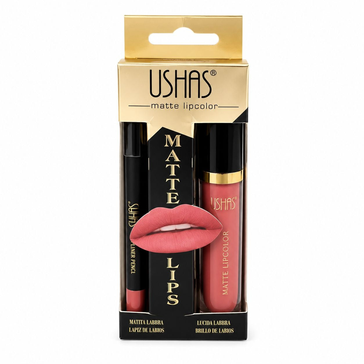Set 24 Kit-uri Buze USHAS Matte Lipcolor & Lipliner 2 în 1 – Ruj Lichid Mat și Creion de Buze