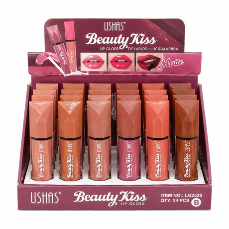 Set 24 Lip Gloss USHAS Beauty Kiss – Luciu Intens, Culori Naturale și Hidratare pentru Buze