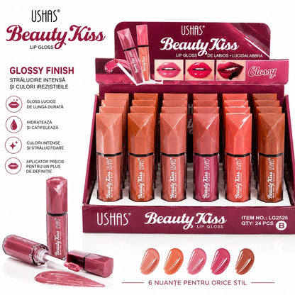 Set 24 Lip Gloss USHAS Beauty Kiss – Luciu Intens, Culori Naturale și Hidratare pentru Buze
