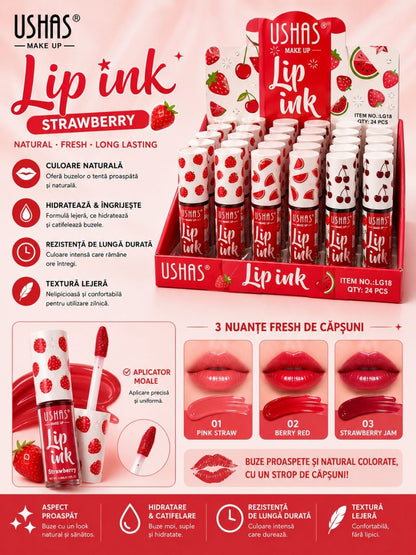 Set 24 Lip Ink USHAS Strawberry – Tint pentru Buze cu Efect Natural, Rezistență Îndelungată