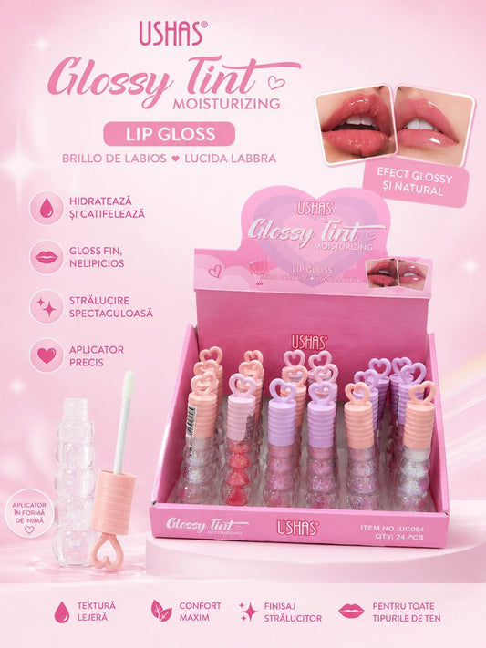 Set 24 Luciu de Buze Glossy Tint USHAS – Efect Lucios, Hidratare și Strălucire Naturală