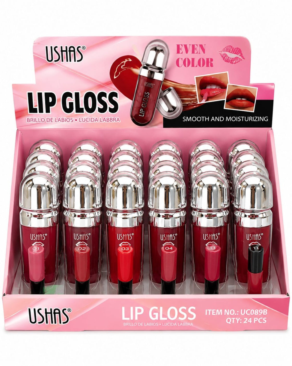 Set 24 Luciu de Buze Hidratante USHAS Lip Gloss Even Color – 6 Nuanțe Strălucitoare, Efect Glossy
